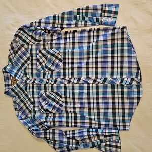 Blue and Black Plaid Button-Up Shirt
